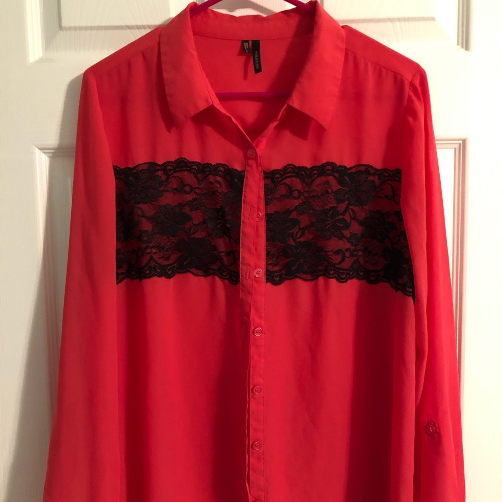 Maurices Hot Pink Long Sleeve Blouse